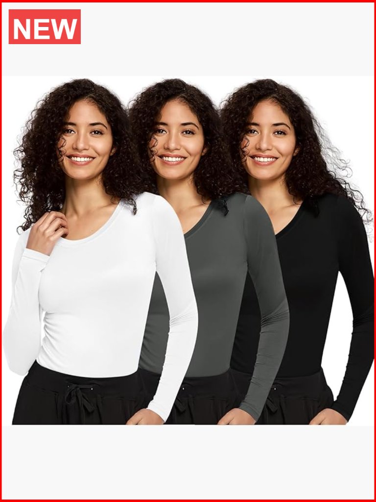 3 Pack Underscrub Long Sleeve - Undershirts For Women Soft Fabric Polyester